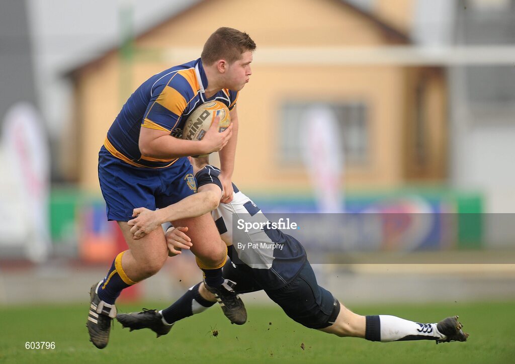 14 March 2012; Ryan Sheridan, Marist College, Athlone, is tackled by Daragh Higgins, Sligo Grammar School. Supermac's Connacht Schools Senior Cup Final, Marist College, Athlone v Sligo Grammar School, Sportsground, Galway. Picture credit: Pat Murphy / SPORTSFILE