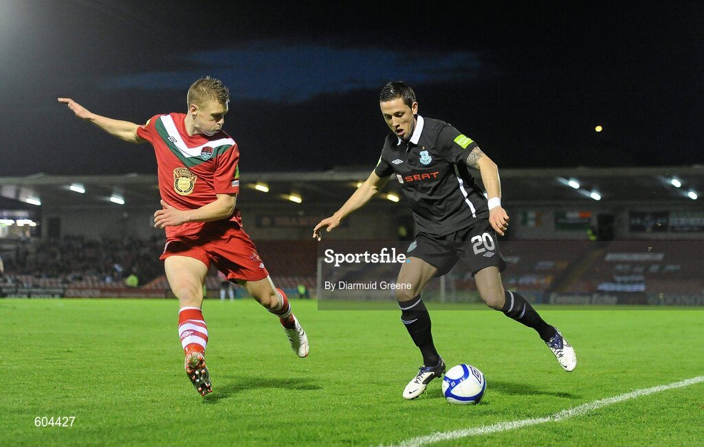 16 March 2012; Billy Dennehy, Shamrock Rovers, in action against Ian Turner, Cork City. Airtricity League Premier Division, Cork City v Shamrock Rovers, Turner's Cross, Cork. Picture credit: Diarmuid Greene / SPORTSFILE