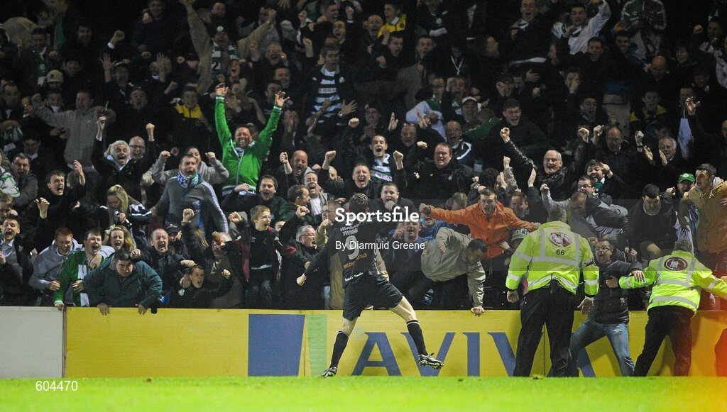 16 March 2012; Gary Twigg, Shamrock Rovers, celebrates after scoring his side's first and equalising goal. Airtricity League Premier Division, Cork City v Shamrock Rovers, Turner's Cross, Cork. Picture credit: Diarmuid Greene / SPORTSFILE