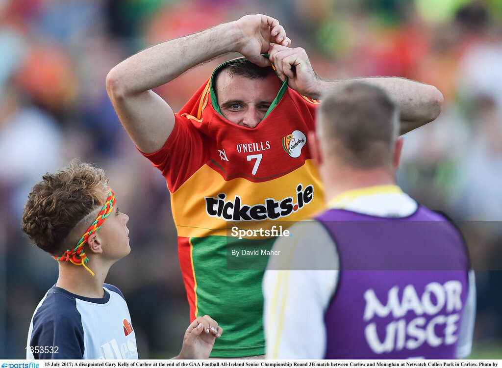 15 July 2017; A disapointed Gary Kelly of Carlow at the end of the GAA Football All-Ireland Senior Championship Round 3B match between Carlow and Monaghan at Netwatch Cullen Park in Carlow. Photo by David Maher/Sportsfile