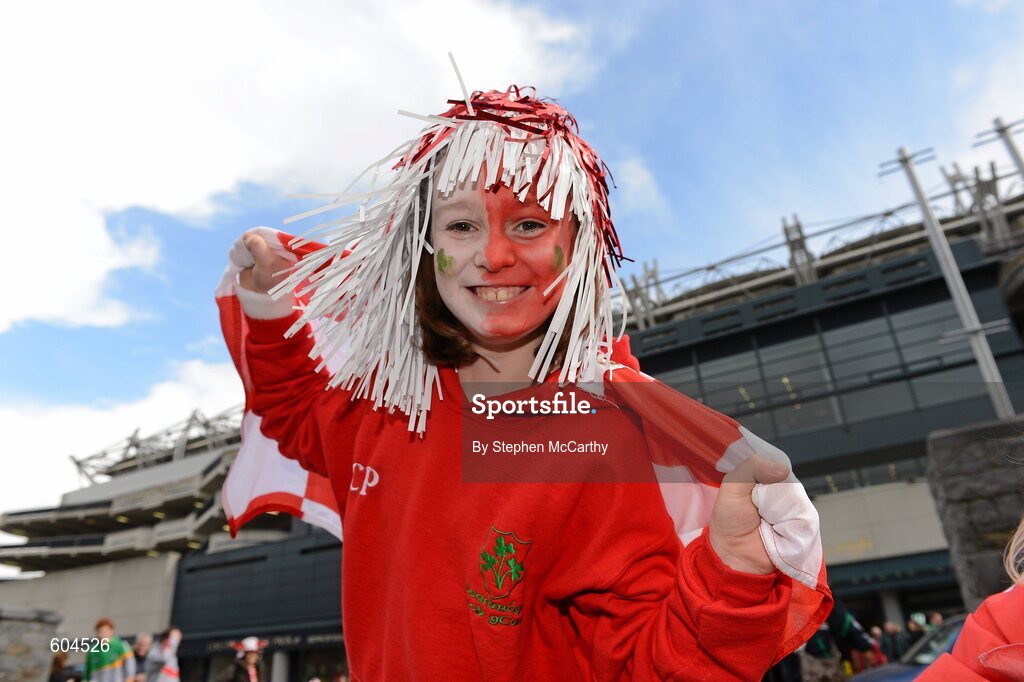 17 March 2012; Loughgiel Shamrocks supporter Chloe Parker, age 10, ahead of the game. AIB GAA Hurling All-Ireland Senior Club Championship Final, Coolderry, Offaly, v Loughgiel Shamrocks, Antrim. Croke Park, Dublin. Picture credit: Stephen McCarthy / SPORTSFILE