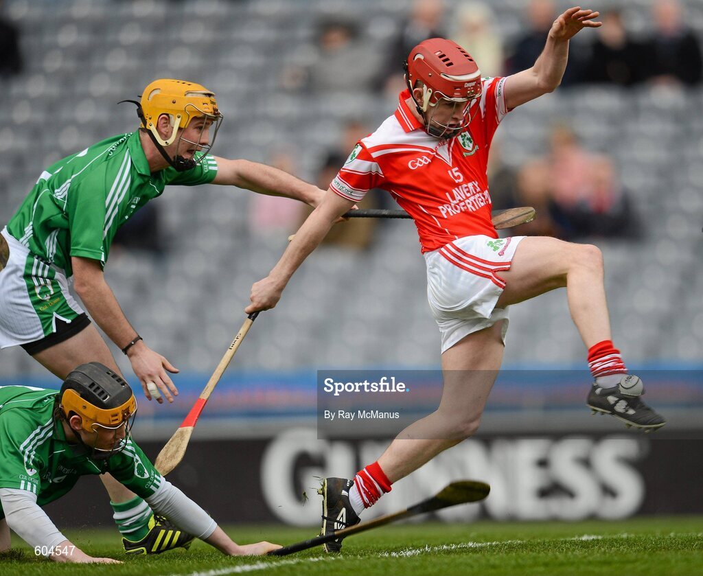 17 March 2012; Coolderry players Trevor Corcoran and Alan Corcoran fail to prevent Shay Casey scoring the first goal for Loughgiel Shamrocks. AIB GAA Hurling All-Ireland Senior Club Championship Final, Coolderry, Offaly, v Loughgiel Shamrocks, Antrim, Croke Park, Dublin. Picture credit: Ray McManus / SPORTSFILE