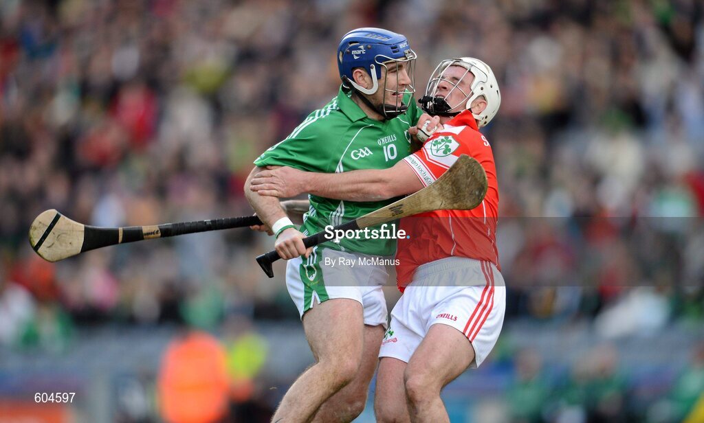 17 March 2012; Brian Carroll, Coolderry, in action against Declan Laverty, Loughgiel Shamrocks. AIB GAA Hurling All-Ireland Senior Club Championship Final, Coolderry, Offaly, v Loughgiel Shamrocks, Antrim, Croke Park, Dublin. Picture credit: Ray McManus / SPORTSFILE
