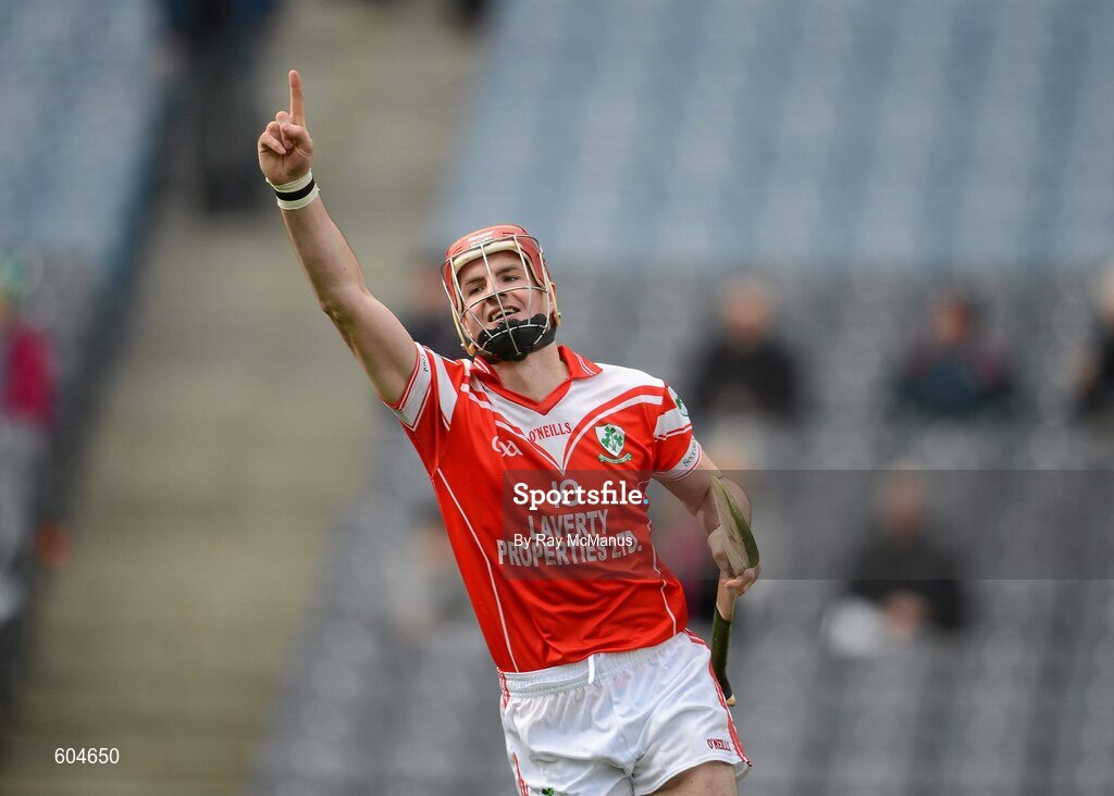 17 March 2012; Liam Watson celebrates scoring the second goal for Loughgiel Shamrocks. AIB GAA Hurling All-Ireland Senior Club Championship Final, Coolderry, Offaly, v Loughgiel Shamrocks, Antrim, Croke Park, Dublin. Picture credit: Ray McManus / SPORTSFILE