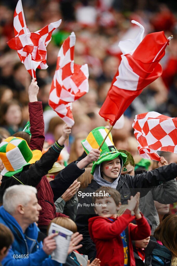 17 March 2012; Loughgiel Shamrocks supporters celebrate the second goal. AIB GAA Hurling All-Ireland Senior Club Championship Final, Coolderry, Offaly, v Loughgiel Shamrocks, Antrim, Croke Park, Dublin. Picture credit: Ray McManus / SPORTSFILE