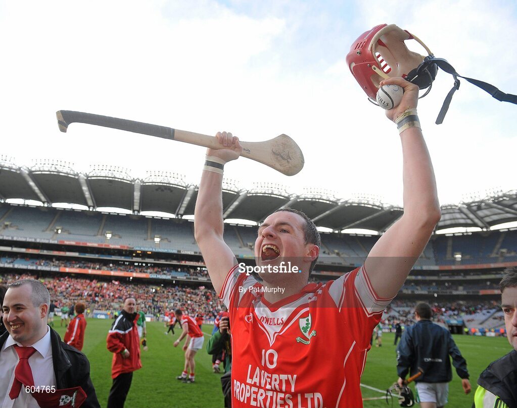 17 March 2012; Liam Watson, Loughgiel Shamrocks, celebrates after the game. AIB GAA Hurling All-Ireland Senior Club Championship Final, Coolderry, Offaly, v Loughgiel Shamrocks, Antrim, Croke Park, Dublin. Picture credit: Pat Murphy / SPORTSFILE