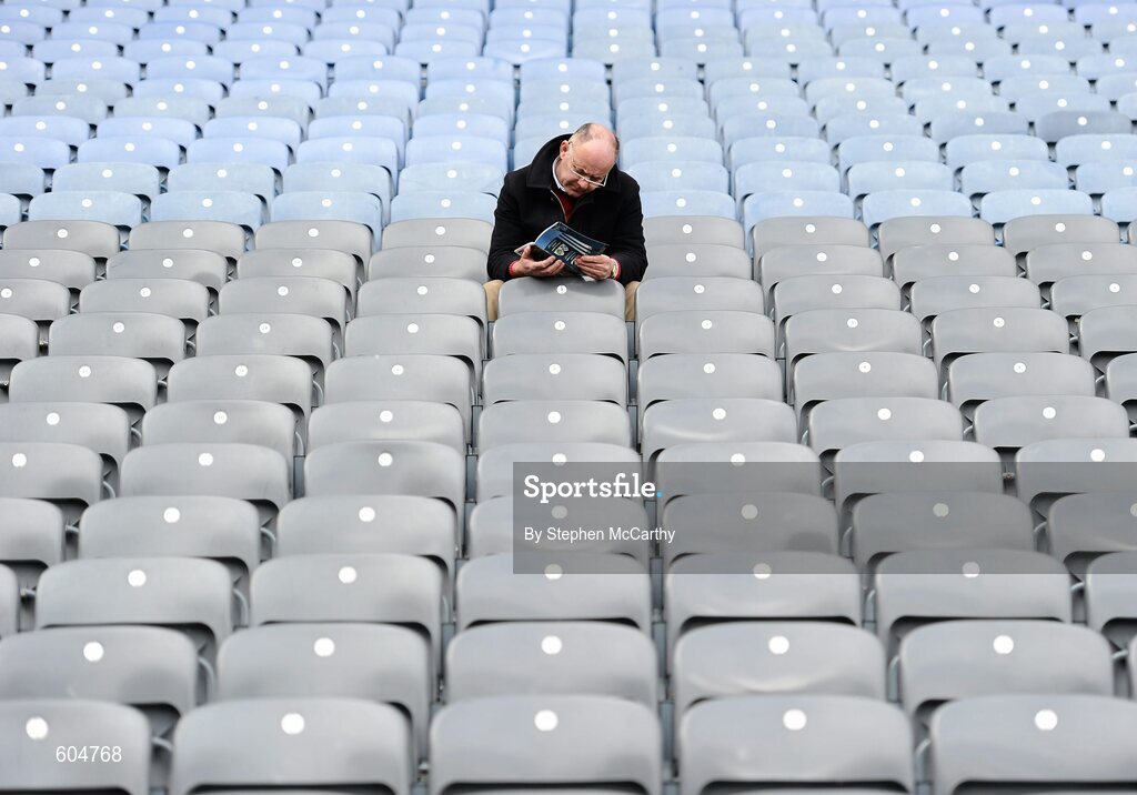 17 March 2012; A supporter awatis the start of the game. AIB GAA Hurling All-Ireland Senior Club Championship Final, Coolderry, Offaly, v Loughgiel Shamrocks, Antrim. Croke Park, Dublin. Picture credit: Stephen McCarthy / SPORTSFILE