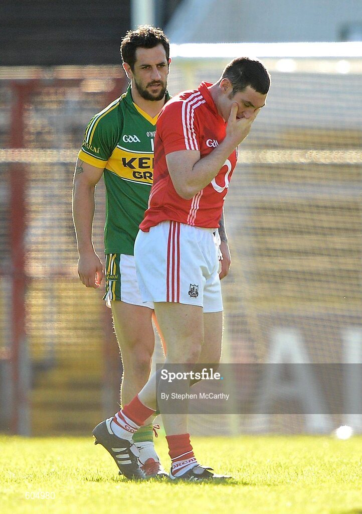 18 March 2012; Noel O'Leary, Cork, and Paul Galvin, Kerry, following an altercation during the game. Allianz Football League, Division 1, Round 5, Cork v Kerry, Pairc Ui Chaoimh, Cork. Picture credit: Stephen McCarthy / SPORTSFILE