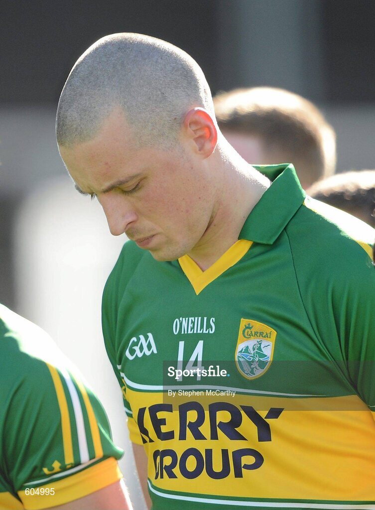 18 March 2012; Kieran Donaghy, Kerry, during a minutes silence ahead of the game, in memory of his late father Oliver Donaghy. Allianz Football League, Division 1, Round 5, Cork v Kerry, Pairc Ui Chaoimh, Cork. Picture credit: Stephen McCarthy / SPORTSFILE