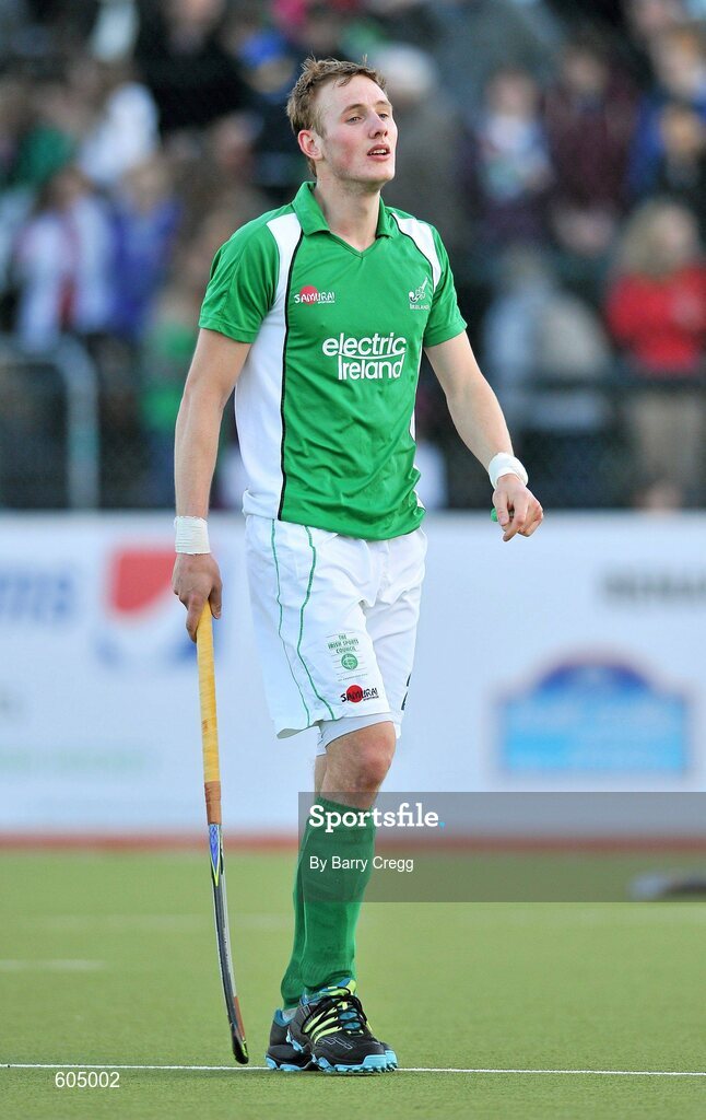 18 March 2012; A dejected David Ames, Ireland, after the game. Men’s 2012 Olympic Qualifying Tournament Final, Ireland v Korea. National Hockey Stadium, UCD, Belfield, Dublin. Picture credit: Barry Cregg / SPORTSFILE