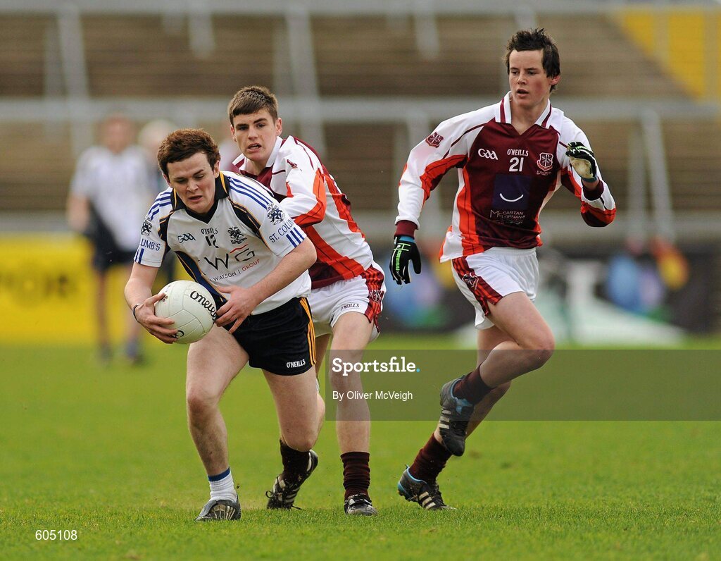 19 March 2012; Ryan Moore, St. Columb’s, Derry, in action against Gregory McCabe, St. Paul’s, Bessbrook. MacLarnon Cup Final, St. Columb’s, Derry v St. Paul’s, Bessbrook, Morgan Athletic Grounds, Armagh. Picture credit: Oliver McVeigh / SPORTSFILE