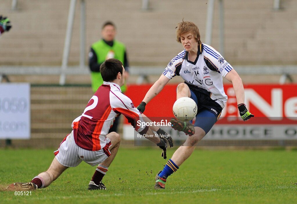 19 March 2012; Mark Brennan, St. Columb’s, Derry, in action against Ciaran McCooey, St. Paul’s, Bessbrook. MacLarnon Cup Final, St. Columb’s, Derry v St. Paul’s, Bessbrook, Morgan Athletic Grounds, Armagh. Picture credit: Oliver McVeigh / SPORTSFILE