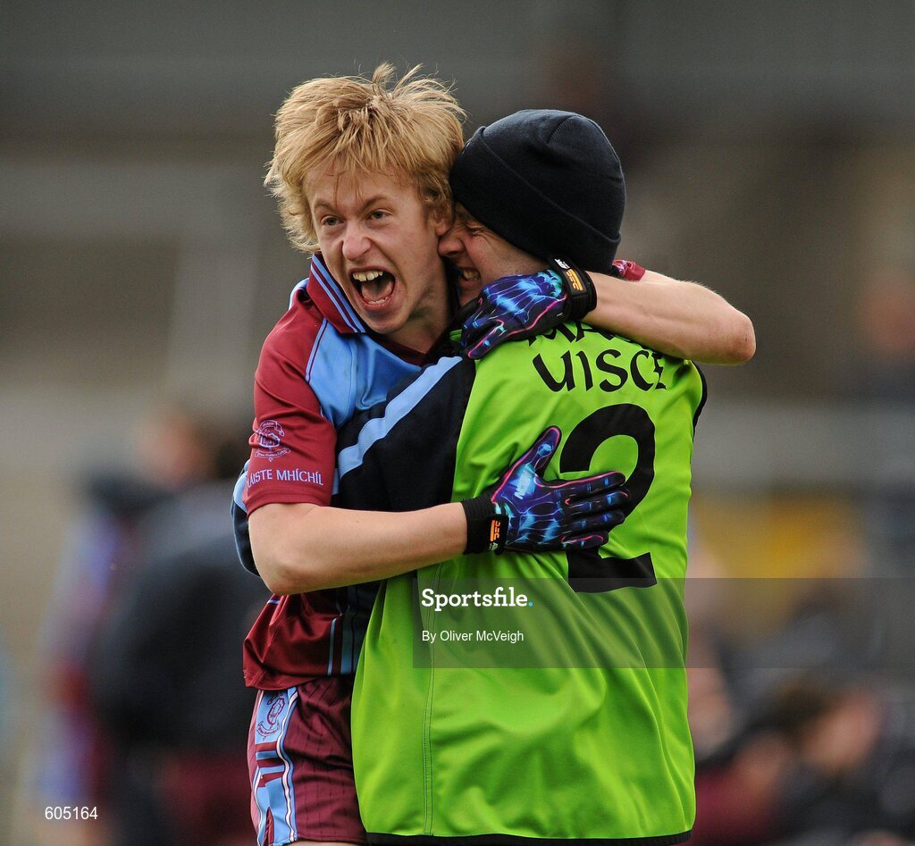 19 March 2012; Niall Maguire, St. Michael’s, Enniskillen, celebrates after the game. MacRory Cup Final, St. Patrick’s, Maghera v St. Michael’s, Enniskillen, Bessbrook, Morgan Athletic Grounds, Armagh. Picture credit: Oliver McVeigh / SPORTSFILE