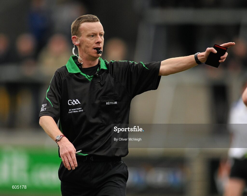 19 March 2012; Referee Joe McQuillan. MacRory Cup Final, St. Patrick’s, Maghera v St. Michael’s, Enniskillen, Bessbrook, Morgan Athletic Grounds, Armagh. Picture credit: Oliver McVeigh / SPORTSFILE