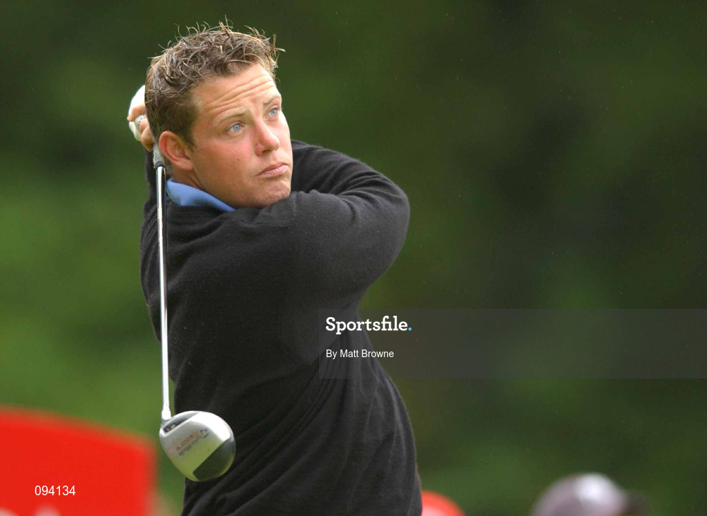 30 June 2002; Mark Pilkington watches his drive from the 6th tee box during the Murphy's Irish Open at Fota Island in Cork. Photo by Matt Browne/Sportsfile