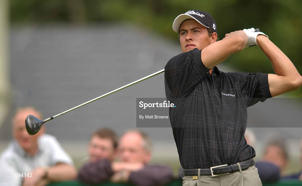 30 June 2002; Adam Scott watches his drive from the first tee box during the Murphy's Irish Open at Fota Island in Cork. Photo by Matt Browne/Sportsfile