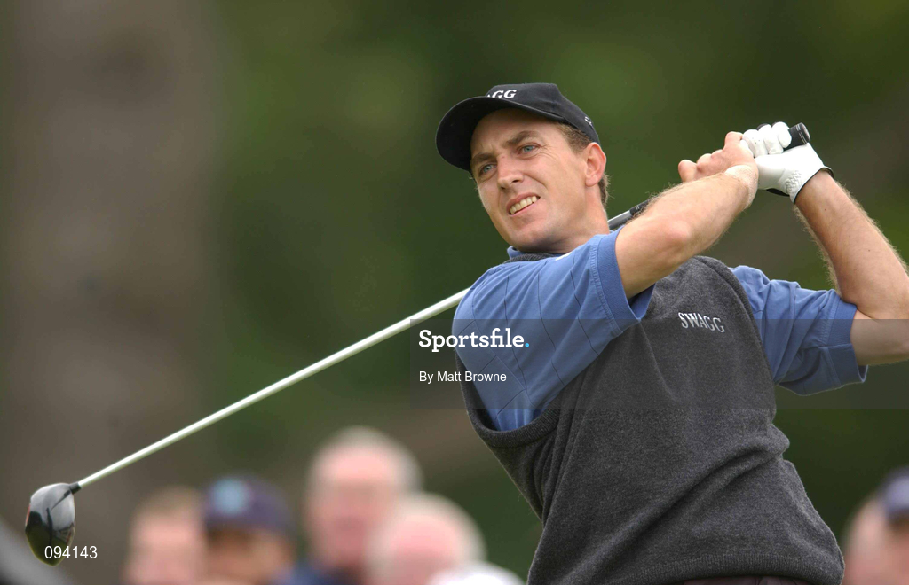 30 June 2002; Darren Fichardt watches his drive from the 18th tee box during the Murphy's Irish Open at Fota Island in Cork. Photo by Matt Browne/Sportsfile