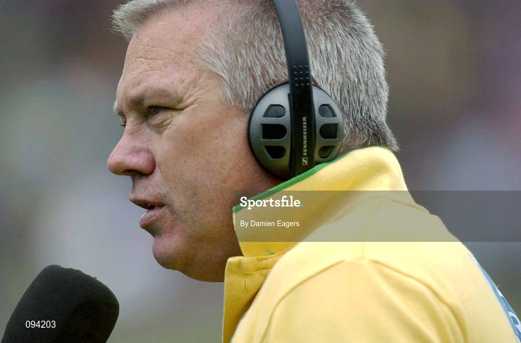 6 July 2002; Kerry manager Páidí Ó Sé is interviewed after the All-Ireland Senior Football Championship Qualifier Round 3 match between Kerry and Fermanagh at O'Moore Park in Portlaoise, Laois. Photo by Damien Eagers/Sportsfile