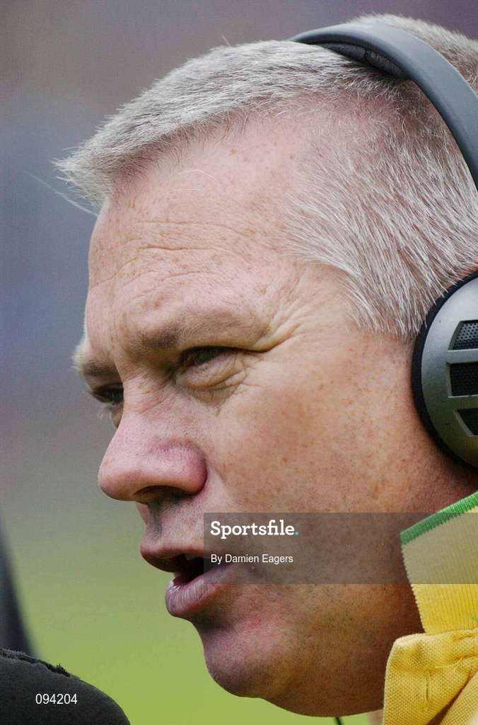 6 July 2002; Kerry manager Páidí Ó Sé is interviewed after the All-Ireland Senior Football Championship Qualifier Round 3 match between Kerry and Fermanagh at O'Moore Park in Portlaoise, Laois. Photo by Damien Eagers/Sportsfile