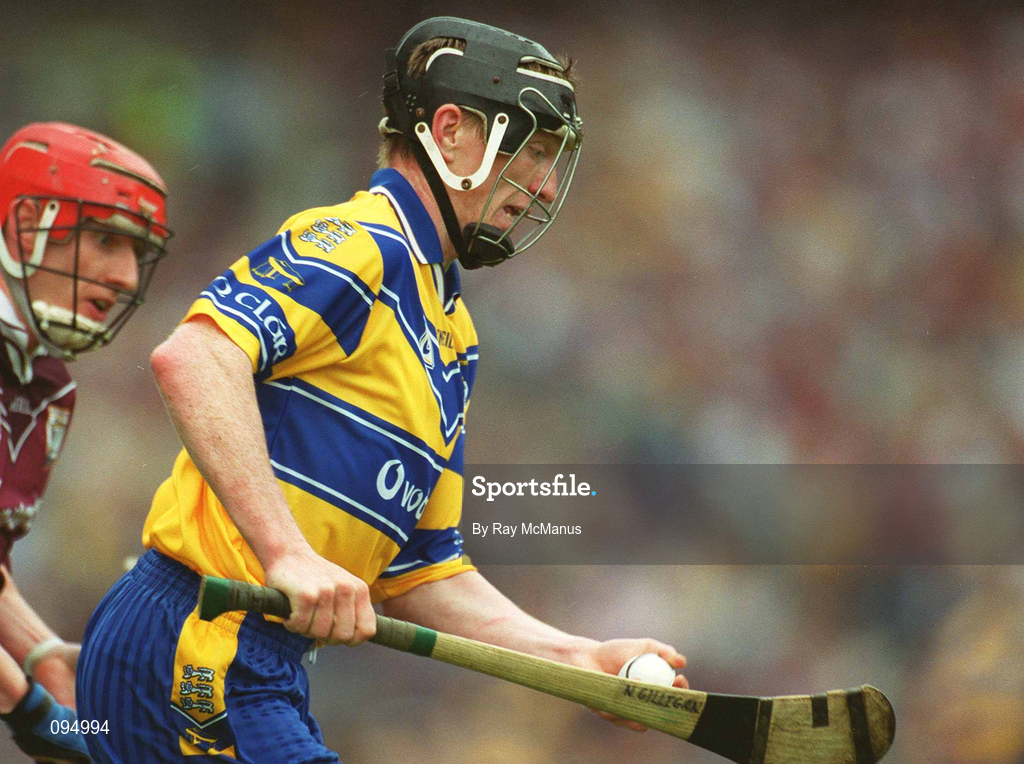 28 July 2002; Niall Gilligan of Clare in action against Ollie Canning of Galway during the Guinness All-Ireland Senior Hurling Championship Quarter-Final match between Clare and Galway at Croke Park. Photo by Ray McManus/Sportsfile