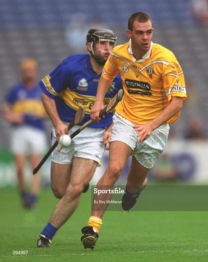 28 July 2002; Johnny Campbell of Antrim and Eoin Kelly of Tipperary during the All-Ireland Senior Hurling Championship Quarter-Final match between Antrim and Tipperary at Croke Park in Dublin. Photo by Ray McManus/Sportsfile