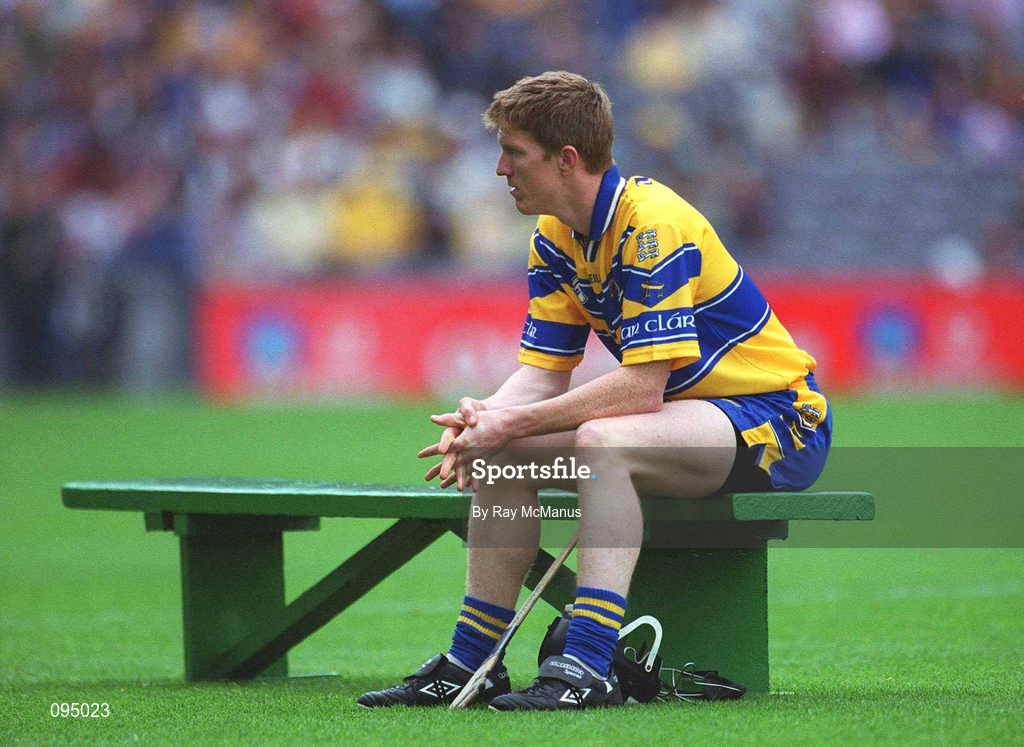 28 July 2002; Clare's Niall Gilligan awaits the arrival of his team -mates for the team photograph before the Guinness All-Ireland Senior Hurling Championship Quarter-Final match between Clare and Galway at Croke Park. Photo by Ray McManus/Sportsfile