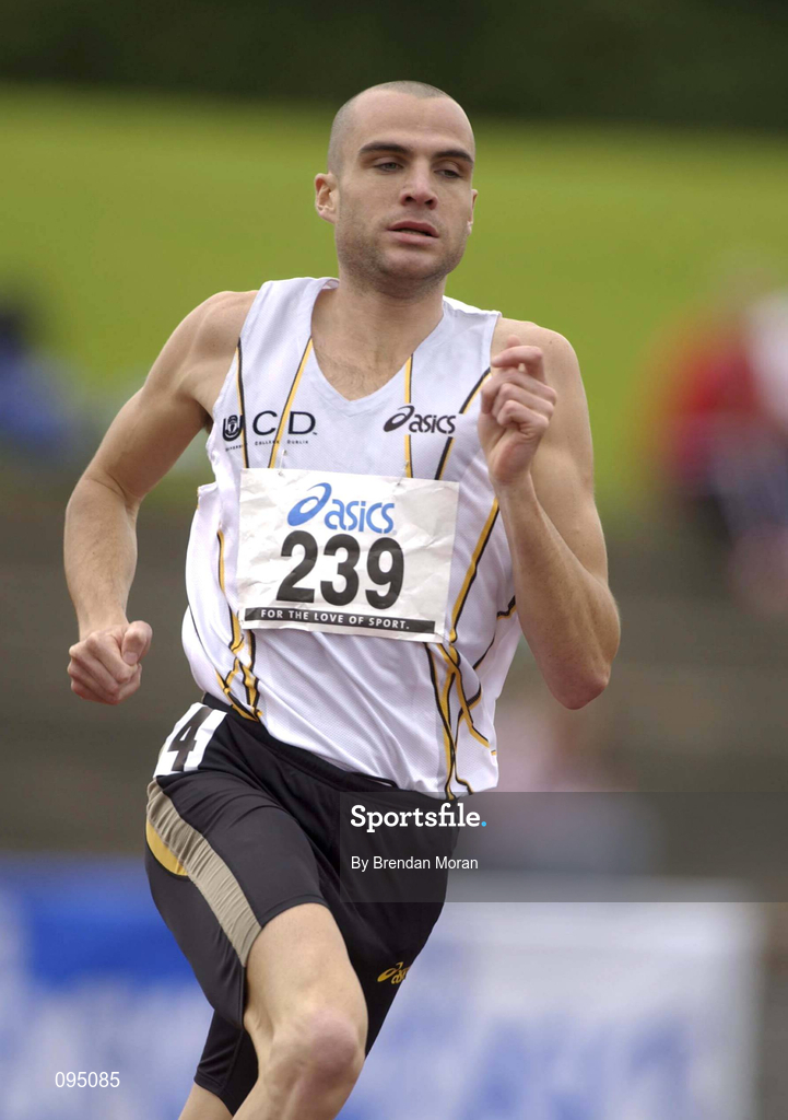 13 July 2002; James Nolan of UCD AC in action during the Men's 500m heats at the AAI National Track and Field Championships at the Morton Stadium in Santry, Dublin. Photo by Brendan Moran/Sportsfile