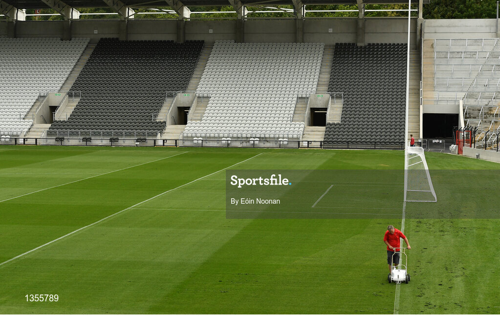 19 July 2017; Groundsman William Fahey lining the pitch ahead of the Cork County Premier Intermediate Championship match between Blarney and Valley Rovers at Páirc Ui Chaoimh in Co. Cork. Photo by Eóin Noonan/Sportsfile