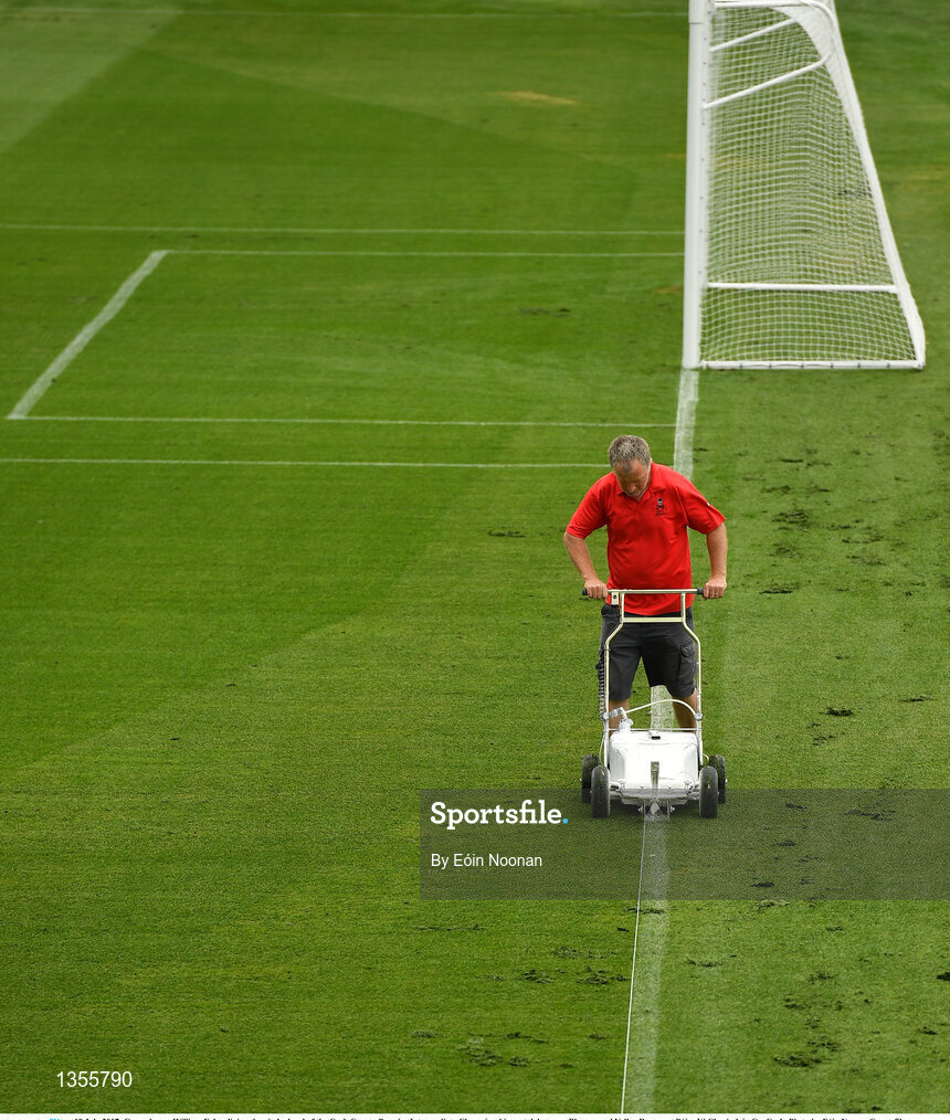 19 July 2017; Groundsman William Fahey lining the pitch ahead of the Cork County Premier Intermediate Championship match between Blarney and Valley Rovers at Páirc Ui Chaoimh in Co. Cork. Photo by Eóin Noonan/Sportsfile