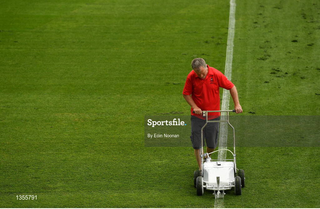 19 July 2017; Groundsman William Fahey lining the pitch ahead of the Cork County Premier Intermediate Championship match between Blarney and Valley Rovers at Páirc Ui Chaoimh in Co. Cork. Photo by Eóin Noonan/Sportsfile