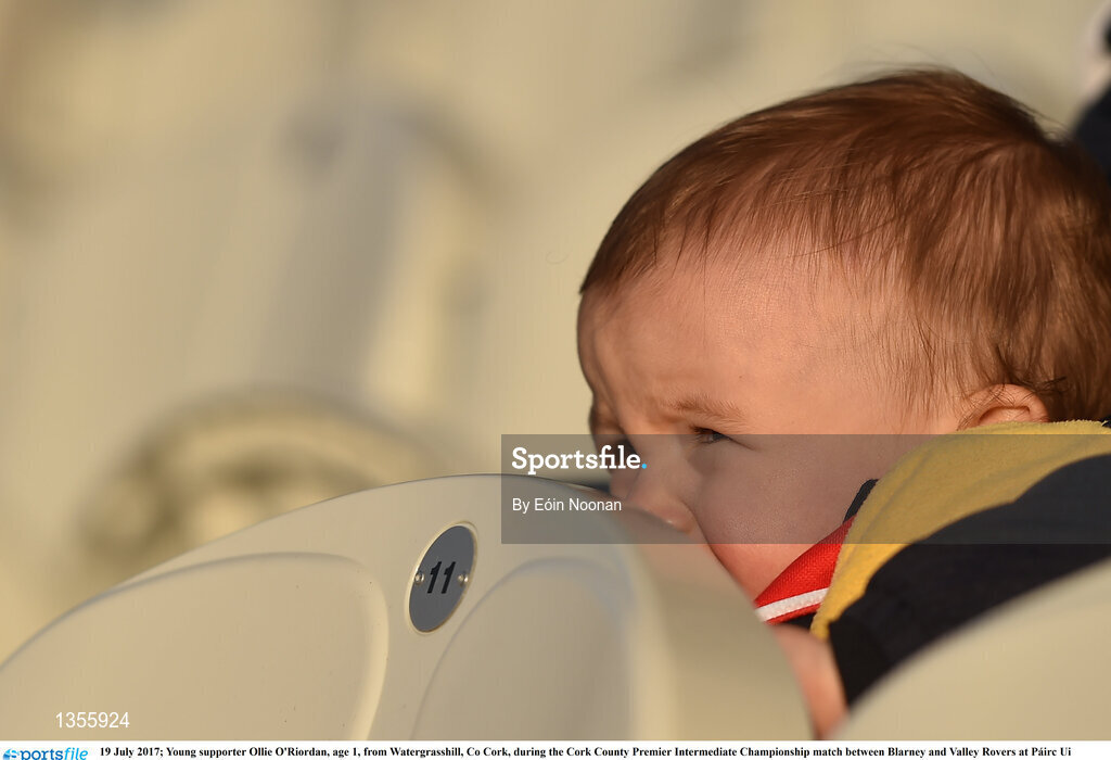 19 July 2017; Young supporter Ollie O'Riordan, age 1, from Watergrasshill, Co Cork, during the Cork County Premier Intermediate Championship match between Blarney and Valley Rovers at Páirc Ui Chaoimh in Co. Cork. Photo by Eóin Noonan/Sportsfile