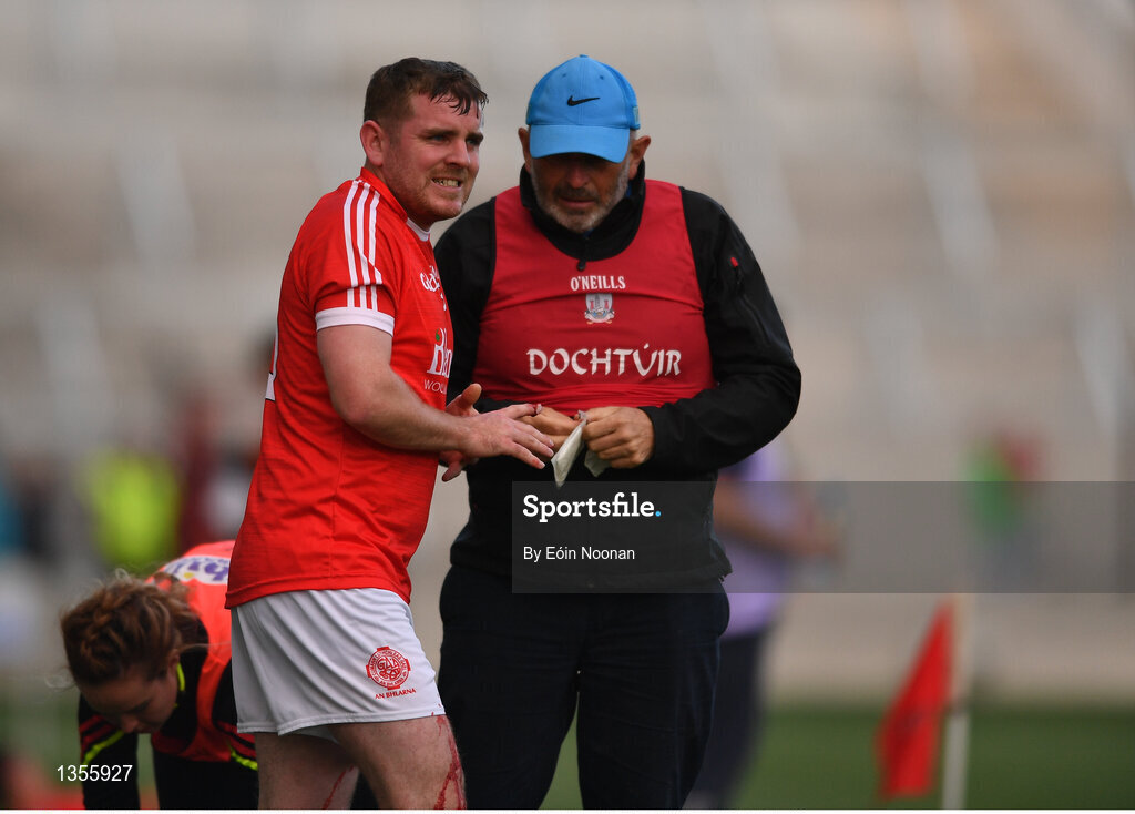 19 July 2017; Alan McEvoy of Blarney after sustaining an injury during the Cork County Premier Intermediate Championship match between Blarney and Valley Rovers at Páirc Ui Chaoimh in Co. Cork. Photo by Eóin Noonan/Sportsfile
