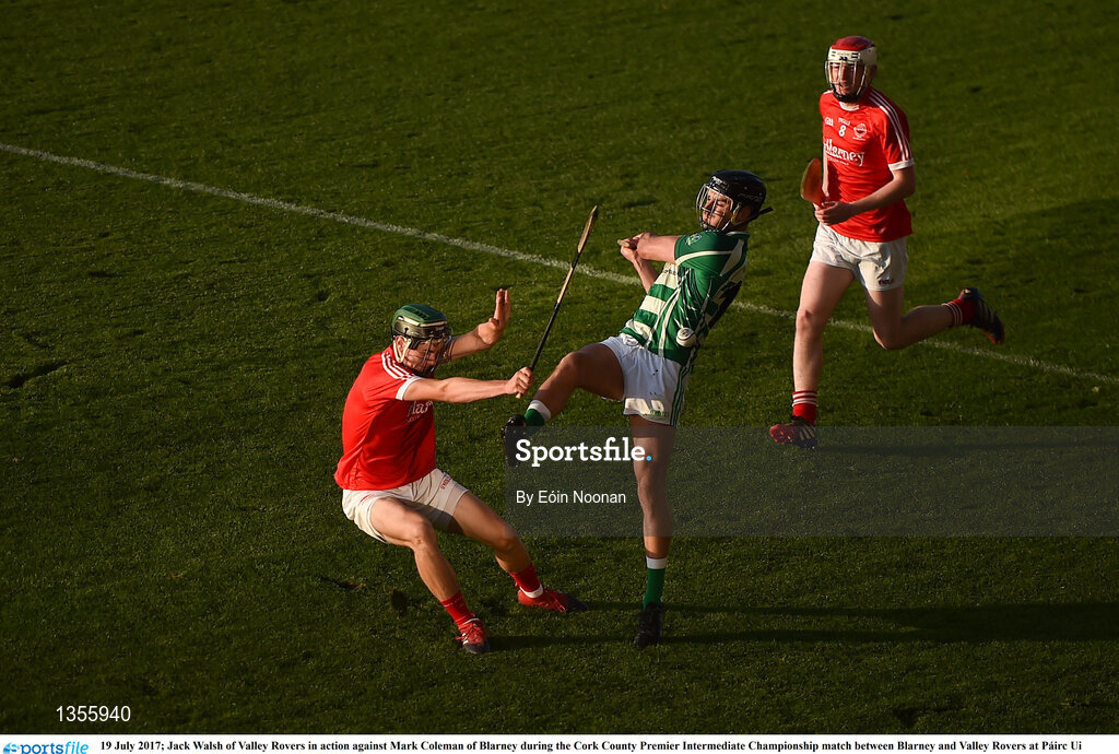 19 July 2017; Jack Walsh of Valley Rovers in action against Mark Coleman of Blarney during the Cork County Premier Intermediate Championship match between Blarney and Valley Rovers at Páirc Ui Chaoimh in Co. Cork. Photo by Eóin Noonan/Sportsfile