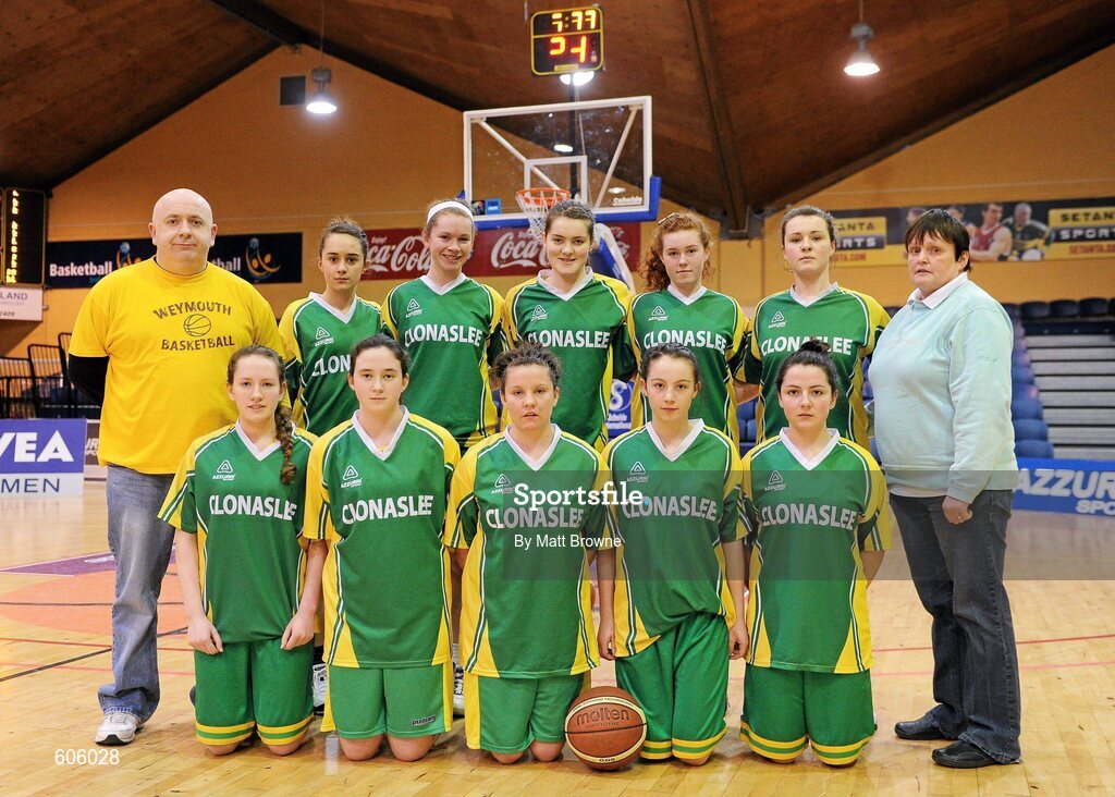 22 March 2012; The Clonaslee Vocational School squad. U16C Girls - All-Ireland Schools League Finals 2012, Aquinas Grammar, Belfast v Clonaslee Vocational School, Laois, National Basketball Arena, Tallaght, Dublin. Picture credit: Matt Browne / SPORTSFILE