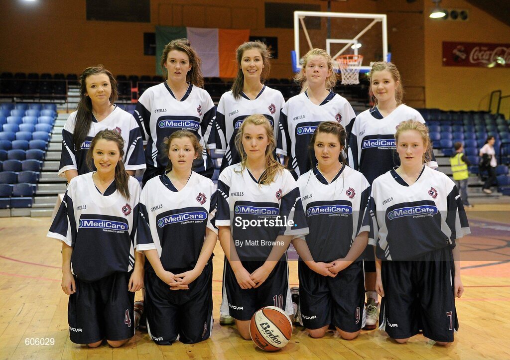 22 March 2012; The Aquinas Grammar squad. U16C Girls - All-Ireland Schools League Finals 2012, Aquinas Grammar, Belfast v Clonaslee Vocational School, Laois, National Basketball Arena, Tallaght, Dublin. Picture credit: Matt Browne / SPORTSFILE