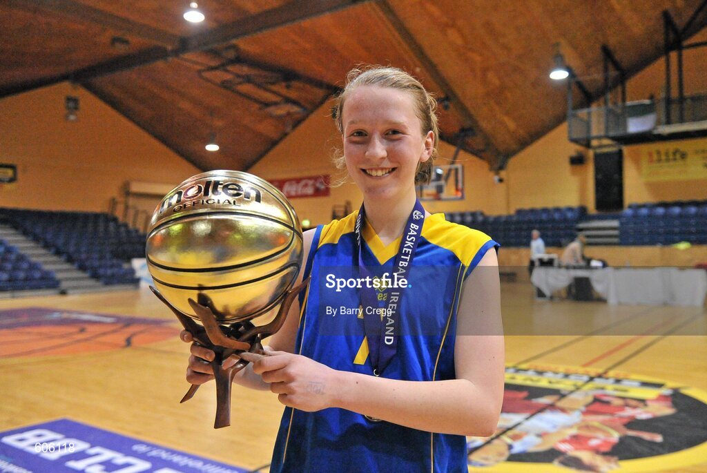 22 March 2012; Kate Lanaghan, Christ the King, with her MVP award after the game. U16B Girls - All-Ireland Schools League Finals 2012, Mercy Coolock, Dublin v Christ the King, Cork, National Basketball Arena, Tallaght, Dublin. Picture credit: Barry Cregg / SPORTSFILE