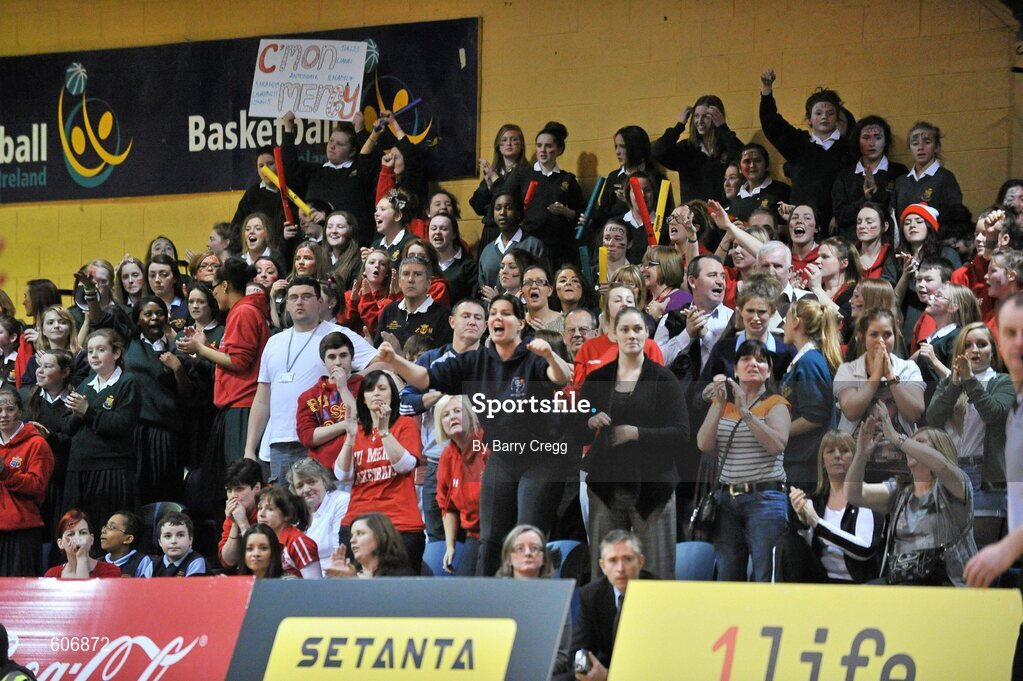 22 March 2012; A general view of Mercy Coolock, Dublin, supporters. U16B Girls - All-Ireland Schools League Finals 2012, Mercy Coolock, Dublin v Christ the King, Cork, National Basketball Arena, Tallaght, Dublin. Picture credit: Barry Cregg / SPORTSFILE