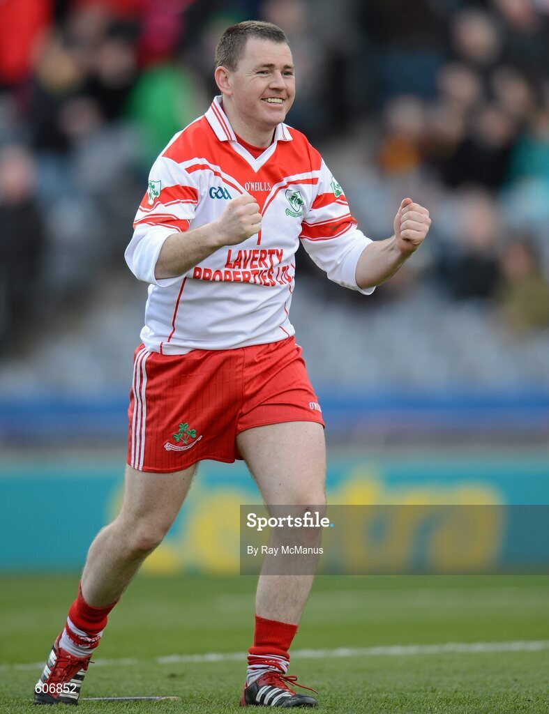 17 March 2012; Loughgiel Shamrocks goalkeeper Damian Quinn celebrates victory. AIB GAA Hurling All-Ireland Senior Club Championship Final, Coolderry, Offaly, v Loughgiel Shamrocks, Antrim, Croke Park, Dublin. Picture credit: Ray McManus / SPORTSFILE