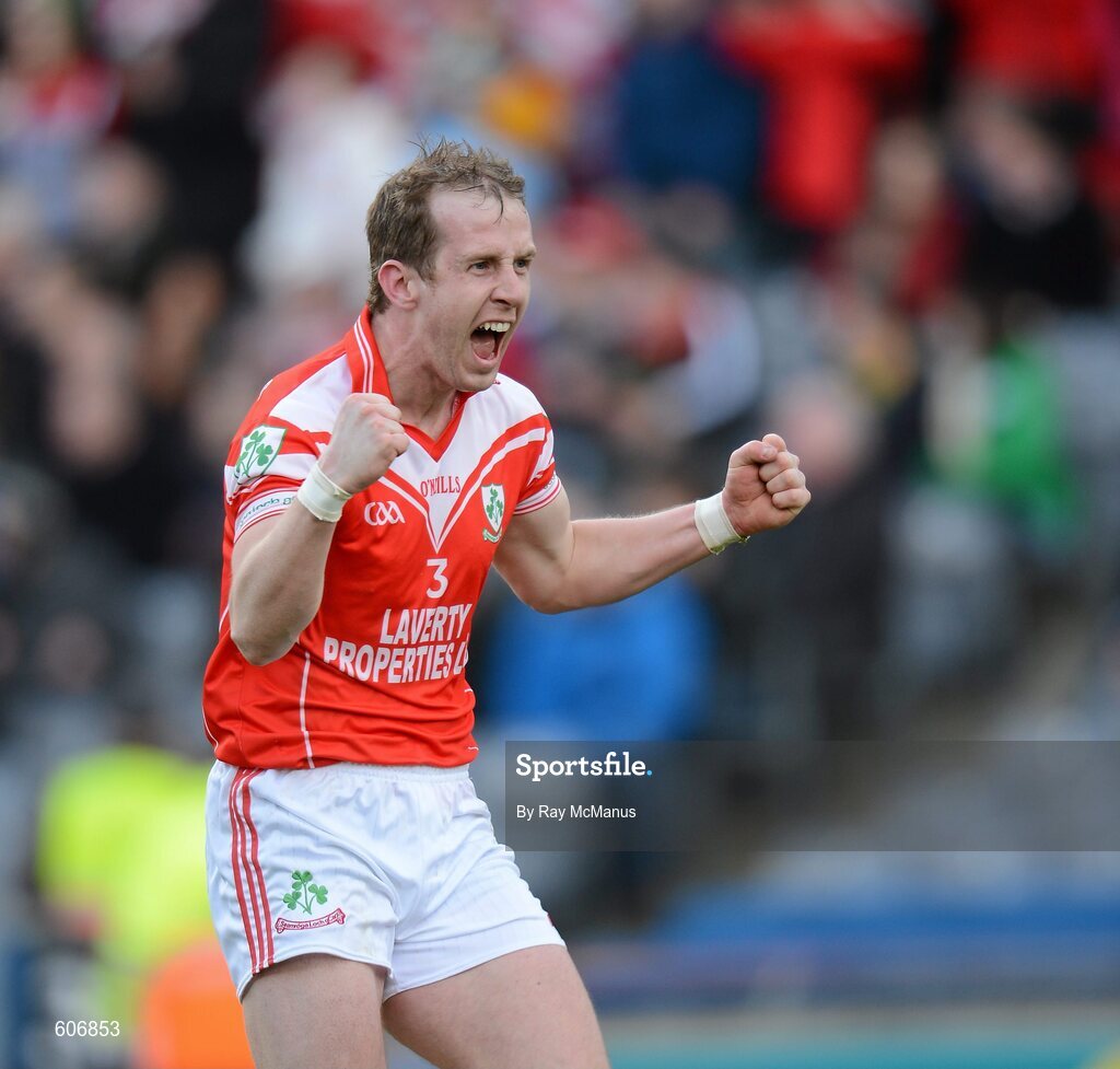 17 March 2012; Loughgiel Shamrocks full back Neill McGarry celebrates victory. AIB GAA Hurling All-Ireland Senior Club Championship Final, Coolderry, Offaly, v Loughgiel Shamrocks, Antrim, Croke Park, Dublin. Picture credit: Ray McManus / SPORTSFILE