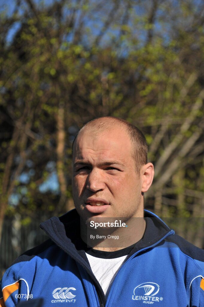 26 March 2012; Leinster's Richardt Strauss speaking to the media during a press conference ahead of their Celtic League match against Munster on Saturday. Leinster Rugby Squad Press Conference, UCD, Belfield, Dublin. Picture credit: Barry Cregg / SPORTSFILE