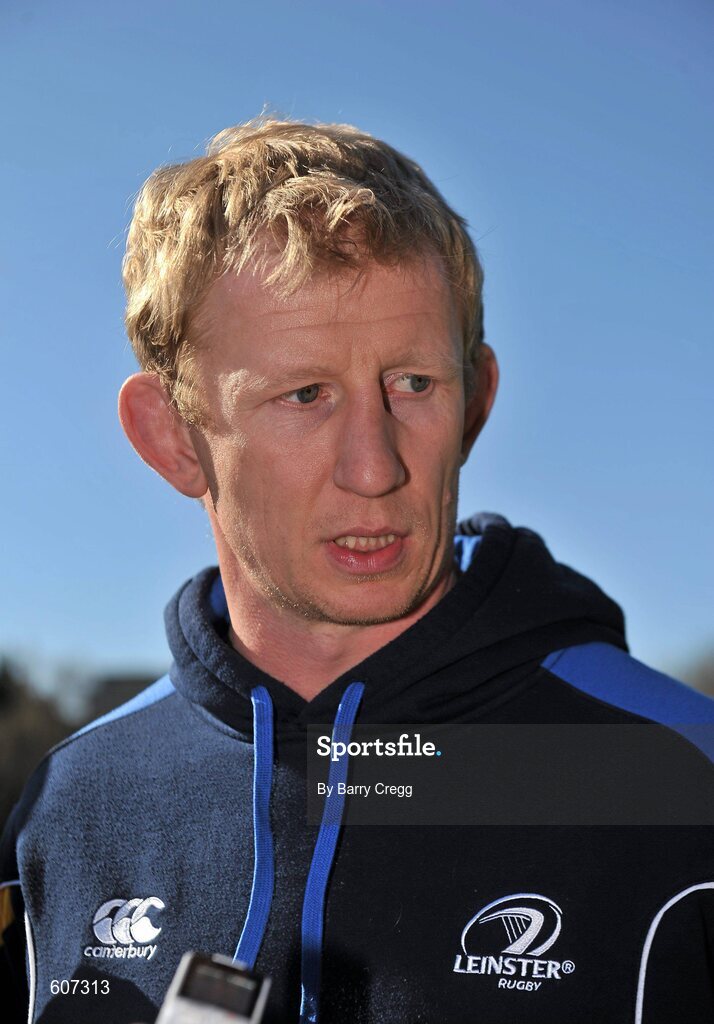 26 March 2012; Leinster's Leo Cullen speaking to the media during a press conference ahead of their Celtic League match against Munster on Saturday. Leinster Rugby Squad Press Conference, UCD, Belfield, Dublin. Picture credit: Barry Cregg / SPORTSFILE