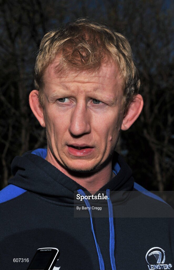 26 March 2012; Leinster's Leo Cullen speaking to the media during a press conference ahead of their Celtic League match against Munster on Saturday. Leinster Rugby Squad Press Conference, UCD, Belfield, Dublin. Picture credit: Barry Cregg / SPORTSFILE