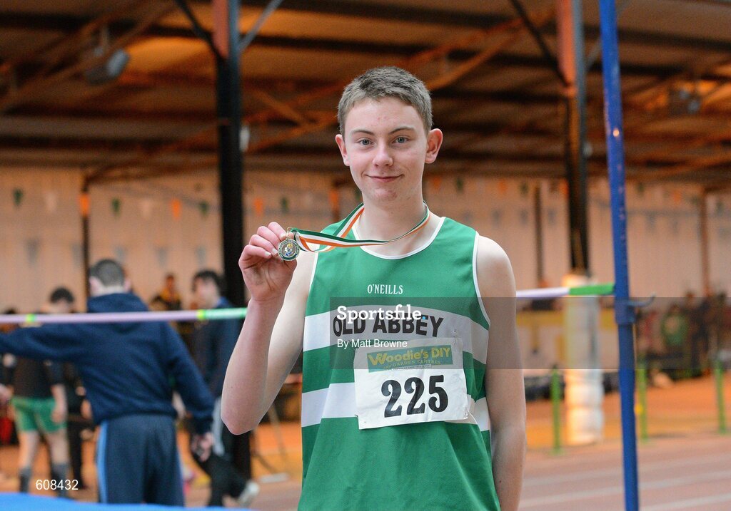 31 March 2012; Winner of the Boys Under 17 High Jump David Cassen, Old Abbey Athletic Club, Co. Cork. Cassen won the event with a jump of 1.96m. Woodie’s DIY AAI Juvenile Indoor Championships of Ireland, Nenagh Indoor Arena, Nenagh, Co. Tipperary. Picture credit: Matt Browne / SPORTSFILE