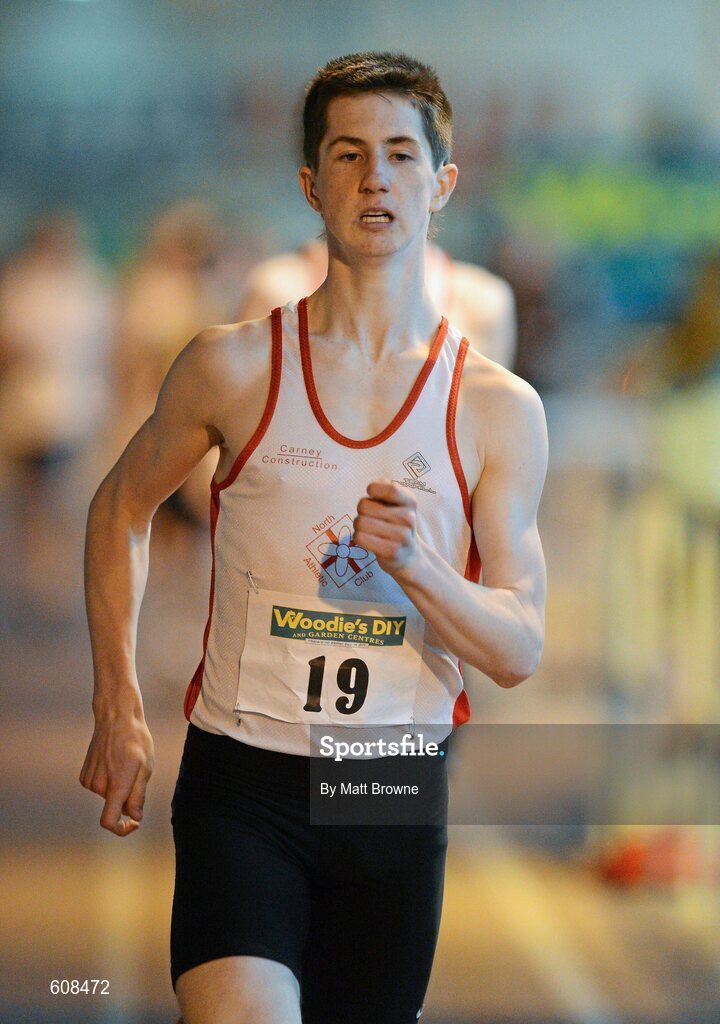 31 March 2012; Cian McBride, North Sligo Athletic Club, on his way to winning the Boys Under 16 800m at the Woodie’s DIY AAI Juvenile Indoor Championships of Ireland. Nenagh Indoor Arena, Nenagh, Co. Tipperary. Picture credit: Matt Browne / SPORTSFILE