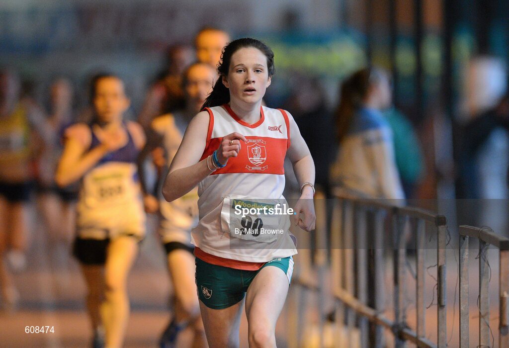 31 March 2012; Alanna Lally, Galway City Harriers Athletic Club, on her way to winning the Under 17 Girls 800m at the Woodie’s DIY AAI Juvenile Indoor Championships of Ireland. Nenagh Indoor Arena, Nenagh, Co. Tipperary. Picture credit: Matt Browne / SPORTSFILE