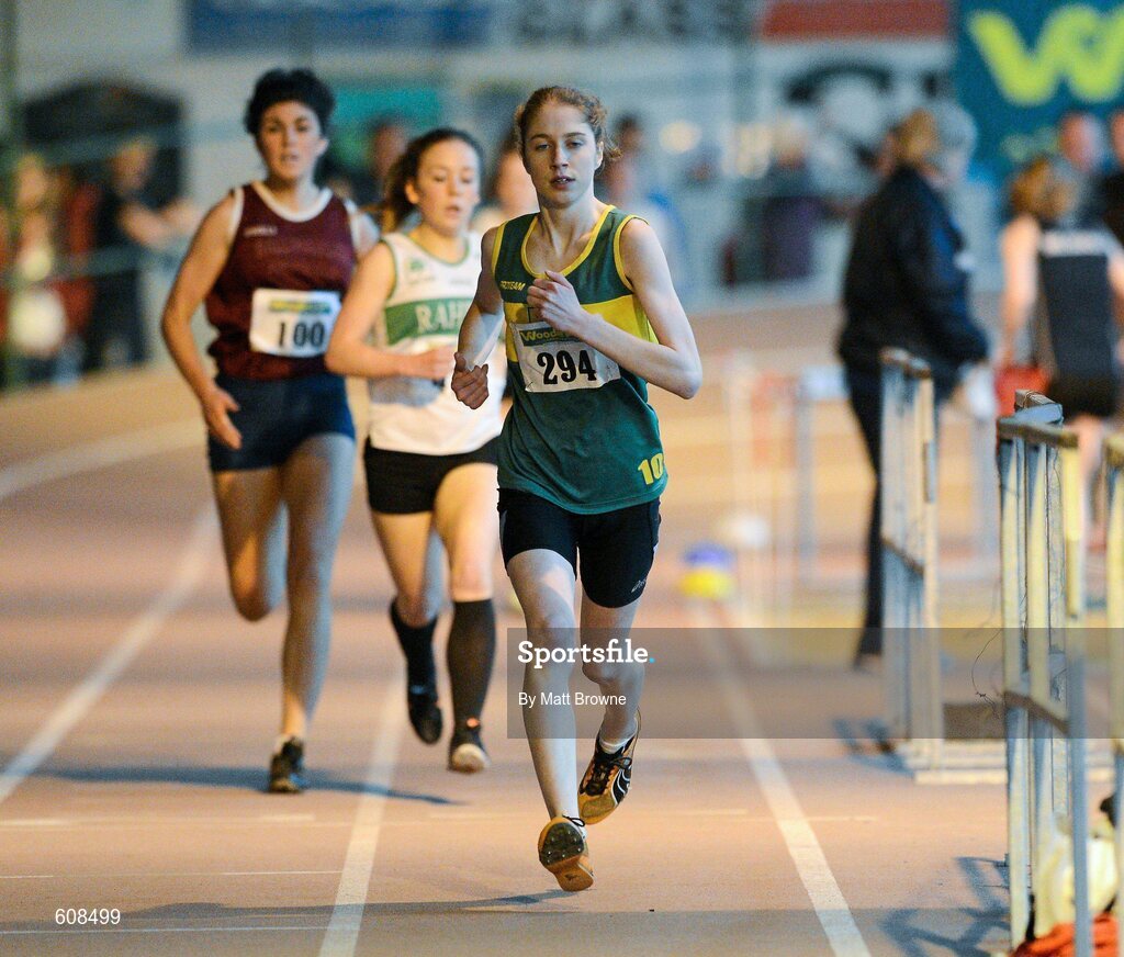 31 March 2012; Laura O'Dowd, Kilmihil Athletic Club, Co. Clare, on her way to winning silver at the Girls Under 18 800m during the Woodie’s DIY AAI Juvenile Indoor Championships of Ireland. Nenagh Indoor Arena, Nenagh, Co. Tipperary. Picture credit: Matt Browne / SPORTSFILE