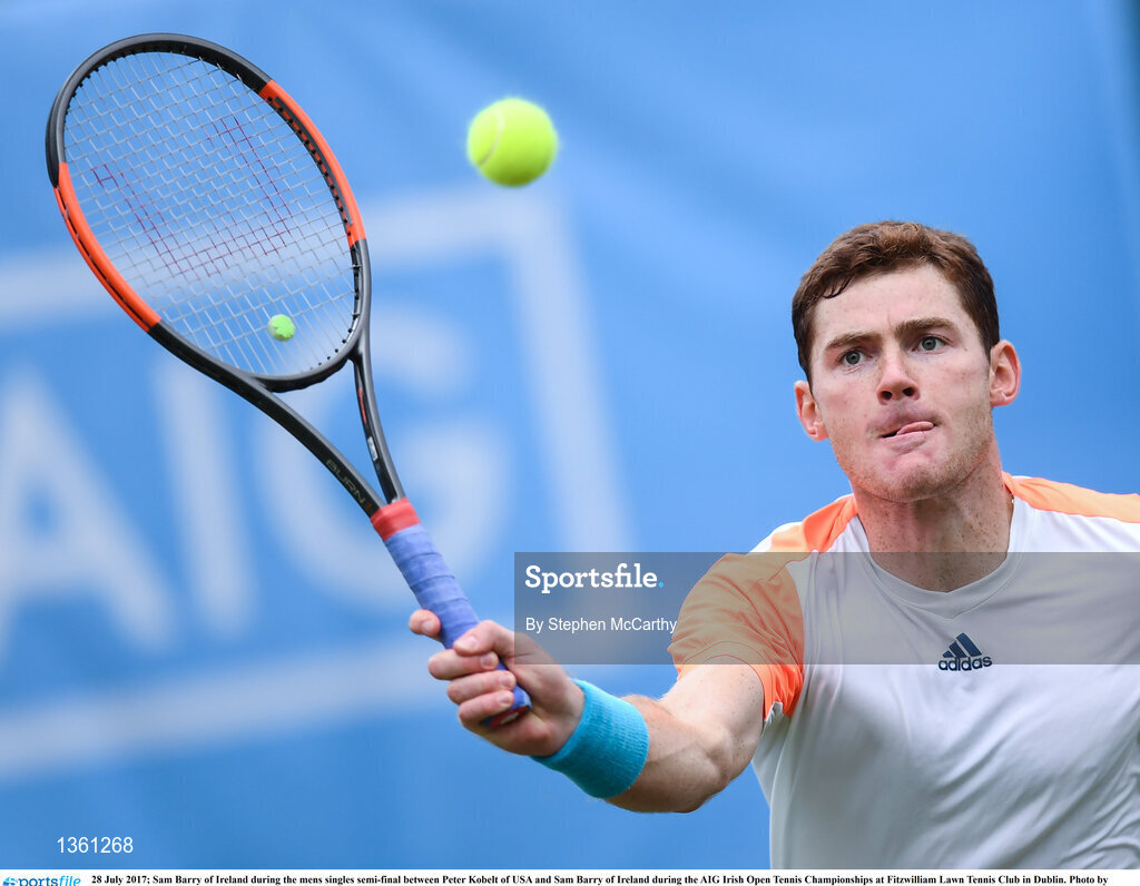 28 July 2017; Sam Barry of Ireland during the mens singles semi-final between Peter Kobelt of USA and Sam Barry of Ireland during the AIG Irish Open Tennis Championships at Fitzwilliam Lawn Tennis Club in Dublin. Photo by Stephen McCarthy/Sportsfile