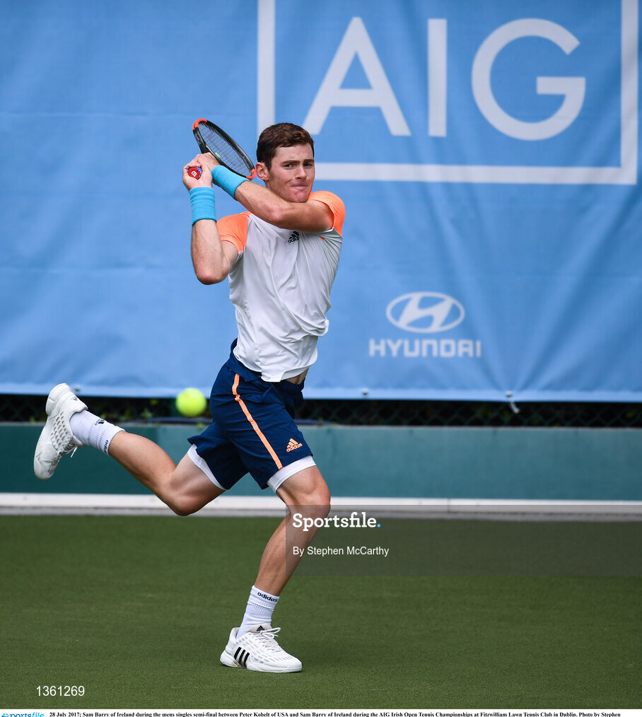 28 July 2017; Sam Barry of Ireland during the mens singles semi-final between Peter Kobelt of USA and Sam Barry of Ireland during the AIG Irish Open Tennis Championships at Fitzwilliam Lawn Tennis Club in Dublin. Photo by Stephen McCarthy/Sportsfile
