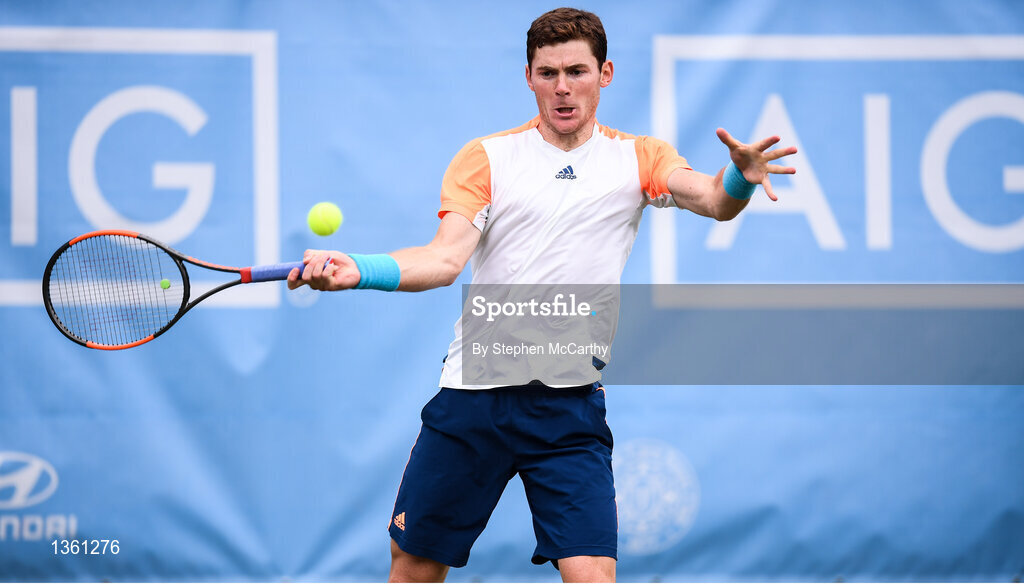 28 July 2017; Sam Barry of Ireland during the mens singles semi-final between Peter Kobelt of USA and Sam Barry of Ireland during the AIG Irish Open Tennis Championships at Fitzwilliam Lawn Tennis Club in Dublin. Photo by Stephen McCarthy/Sportsfile