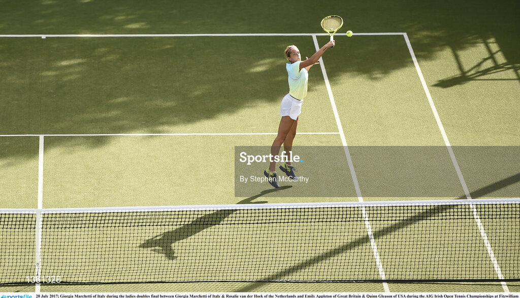 28 July 2017; Giorgia Marchetti of Italy during the ladies doubles final between Giorgia Marchetti of Italy & Rosalie van der Hoek of the Netherlands and Emily Appleton of Great Britain & Quinn Gleason of USA during the AIG Irish Open Tennis Championships at Fitzwilliam Lawn Tennis Club in Dublin. Photo by Stephen McCarthy/Sportsfile